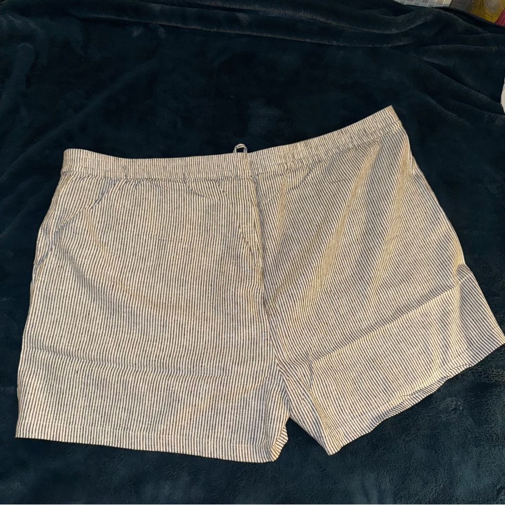 NEW! J. CREW Factory Linen Blend Striped Drawstring Shorts Grey/Wh. 3X GORGEOUS - Picture 5 of 12